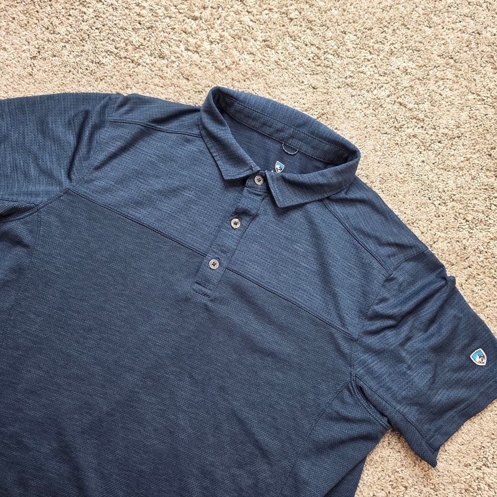 Kuhl Polo Shirt Mens Medium‎ Navy Blue Short Sleeve Performance Hiking Casual